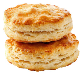 Freshly baked flaky biscuits stacked on a plate isolated on transparent background