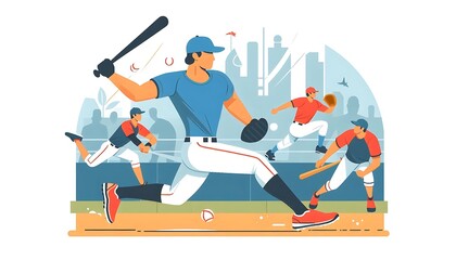 flat design of a baseball player hitting the ball 