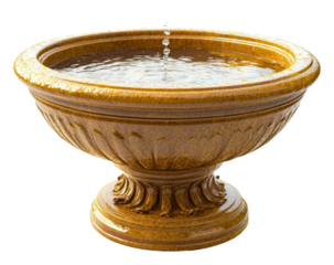 Garden stone fountain with water feature isolated on transparent background