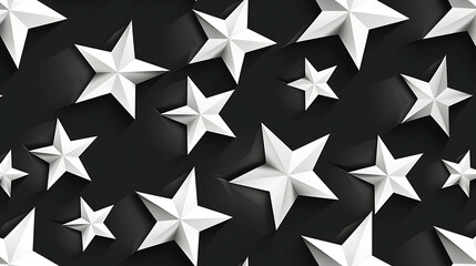 Abstract background of white 3D stars scattered across a black background.