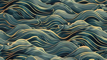 Obraz premium A beautiful abstract art piece featuring swirling waves in shades of teal and gold.
