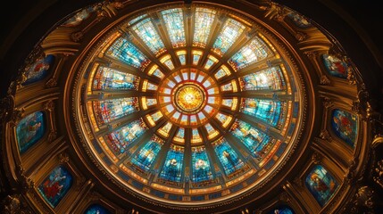 Fototapeta premium A dome-shaped building with intricate stained-glass windows arranged in a circular pattern