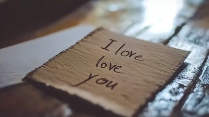 A simple handwritten note with the words "I love you," conveying a heartfelt message of affection and intimacy.