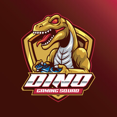 Vector Illustration of Dinosaur Playing Joystick with Esport Style Illustration Available for Logo Badge