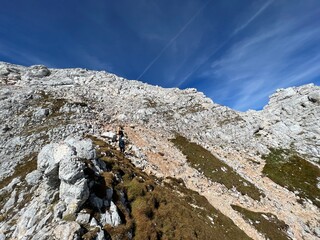 Veliki Mangart or Big Mangart peak in the Julian Alps, Strmec na Predelu (Triglav National Park,...