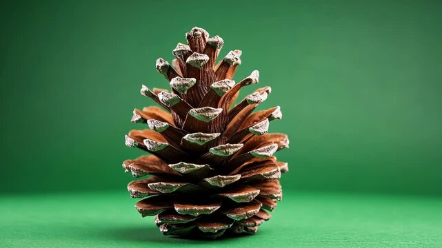Standing tall on a vibrant green backdrop, a single pine cone offers a perfect canvas for your unique touch. This isolated image evokes christmas and winter, ideal for seasonal designs