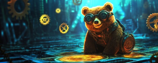 Cute Bear in a Futuristic Mechanical Environment