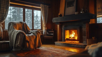 living room with a large fireplace generative ai