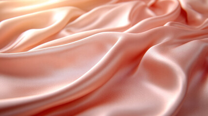 Obraz premium A close-up of delicate peach silk fabric, showcasing its soft texture and graceful drape, perfect for elegant designs and backgrounds.