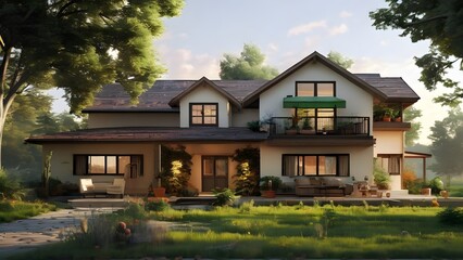 Front view of modern house 3D rendering house Luxurious villa with modern architectural design