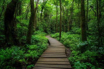 Obraz premium Walkway in the verdant forest , ai