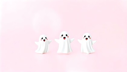 Cute white ghosts on an pastel background
