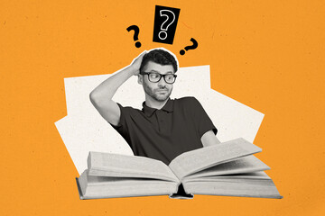 Trend artwork sketch image 3D photo collage of silhouette person young man confused fool dont know...