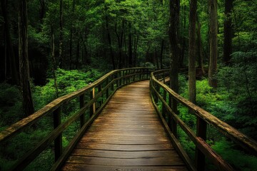 Obraz premium Walkway in the verdant forest , ai