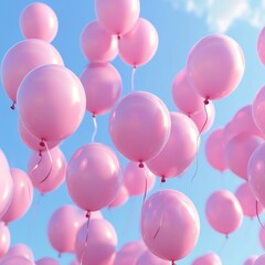 Colorful Pink Balloons Floating in a Clear Sky