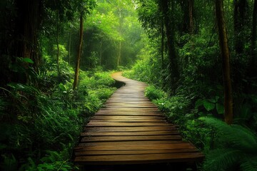 Fototapeta premium Walkway in the verdant forest , ai