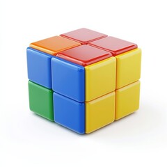 Fototapeta premium A cheerful, 3D-rendered icon of a toy block with primary colors, isolated on a white background, designed for educational themes