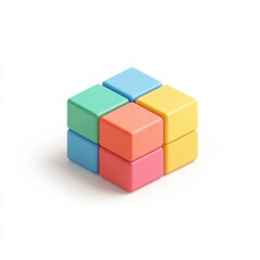 Obraz premium A cute, isometric representation of a toy cube with various bright colors, set against a simple white background, ideal for educational content