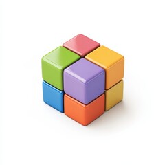 Obraz premium A cute, isometric representation of a toy cube with various bright colors, set against a simple white background, ideal for educational content