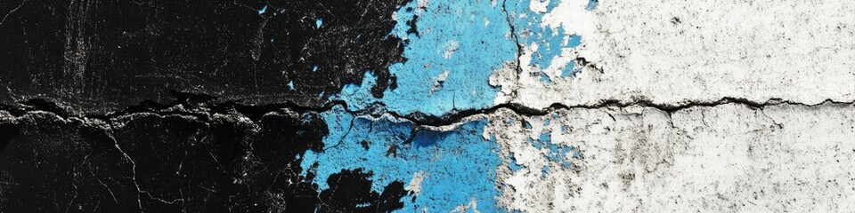 Obraz premium Abstract high contrast background. Black, blue and white concrete streaked banner. Cracked concrete background 