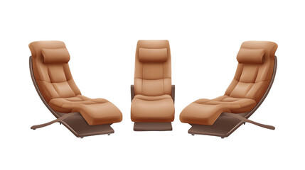 Two vintage leather chairs in a row on a white background, adding a touch of luxury and comfort to any office interior