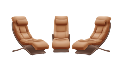 Two vintage leather chairs in a row on a white background, adding a touch of luxury and comfort to any office interior