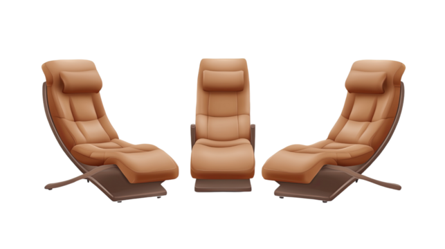 Two vintage leather chairs in a row on a white background, adding a touch of luxury and comfort to any office interior