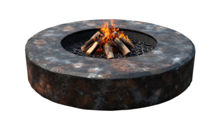A vintage kitchen scene featuring a burning stove, a candle in a glass, and a lit cigarette, surrounded by old metal and wooden objects on a white background