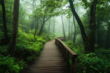 Fototapeta premium Walkway in the verdant forest , ai