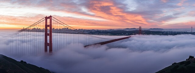 Obraz premium Early morning low fog at Golden Gate Bridge sanfrancisco