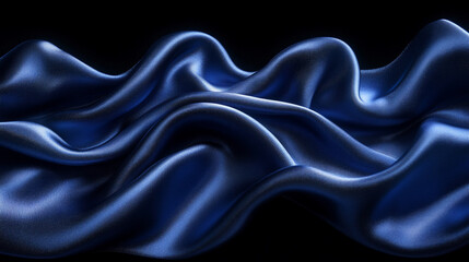 Obraz premium Elegant blue silk fabric gracefully flowing in soft waves against a dark background, creating a mood of luxury and sophistication.