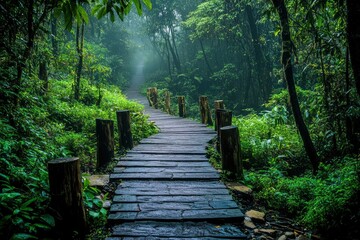 Fototapeta premium Walkway in the verdant forest , ai