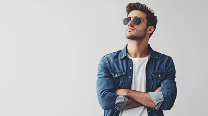 Fototapeta premium Fashionable man in casual attire with a blank background 