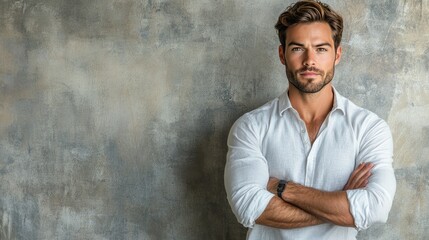 Obraz premium Fashionable man in casual attire with a blank background 