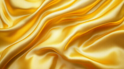 Luxurious golden satin fabric drapes elegantly, showcasing smooth texture and rich color. Perfect for fashion and decoration.