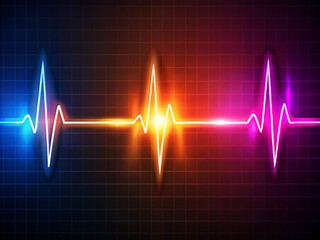 A dramatic and visually striking illustration of an ECG waveform displaying lead reversal, with bold colors and dynamic lines, set against a dark gradient background