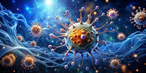 Obraz premium A highly detailed and realistic depiction of a neutrophil migrating through tissue, with precise shading and highlighting to convey the cell's structure and movement