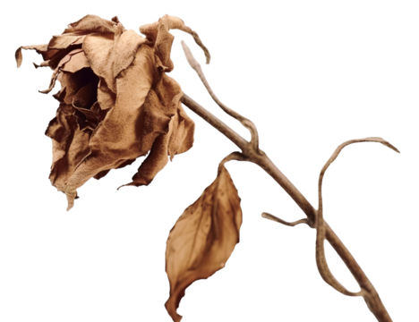 Withered dry rose over transparent background