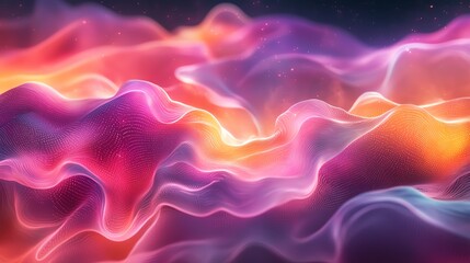 Obraz premium A holographic wave of shapes and colors, mimicking the movement of water or smoke, blending various shades and textures seamlessly,
