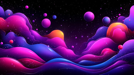 A vibrant cosmic landscape featuring colorful waves and planets against a dark starry background, inspiring creativity and imagination.