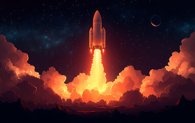 Launchpad Success: Rocket and Startup City Banner