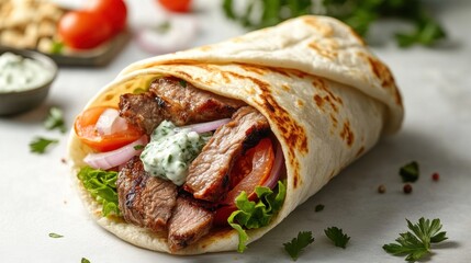 Delicious Beef Wrap with Fresh Vegetables and Sauce
