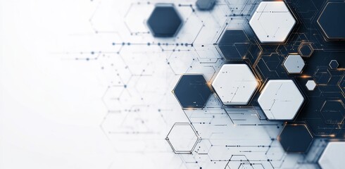 hexagons on white background, futuristic scientific high tech background, business background, copy space, place for text