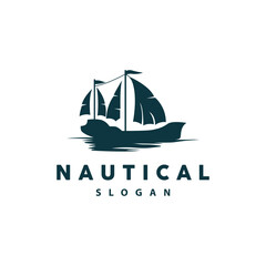 silhouette logo sailboat fishing boat simple flat design minimalist concept illustration template