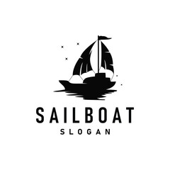 silhouette logo sailboat fishing boat simple flat design minimalist concept illustration template