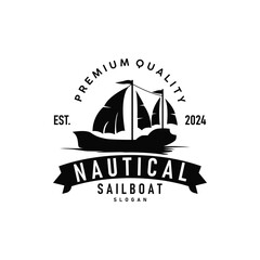 silhouette logo sailboat fishing boat simple flat design minimalist concept illustration template