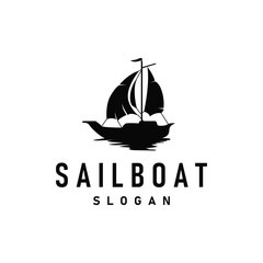 silhouette logo sailboat fishing boat simple flat design minimalist concept illustration template