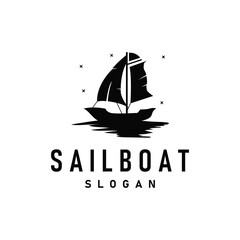 silhouette logo sailboat fishing boat simple flat design minimalist concept illustration template