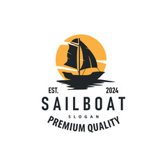 silhouette logo sailboat fishing boat simple flat design minimalist concept illustration template