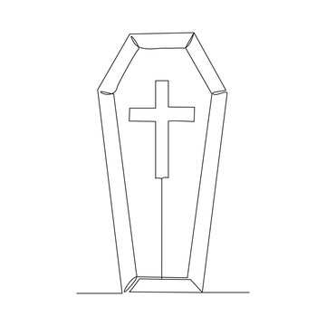 recommend clip art: Continuous single line of wooden coffin horror funeral graveyard halloween concept one line vector illustration